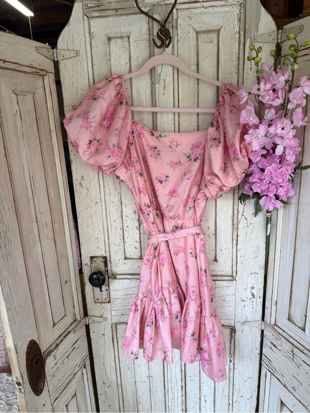 LoveShackFancy target Pink Rose Print V-Neck Dress sz 12 - Picture 5 of 5